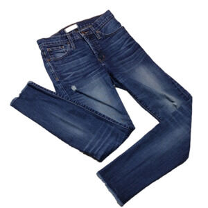Madewell Blue Medium Wash Five Pocket 9" High Rise Ripped Raw Hem Skinny Jean